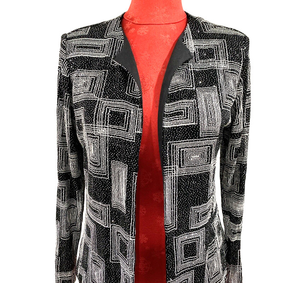 Xscape Cocktail Jacket cropped crew black stretch silver metallic details size S - Picture 9 of 9